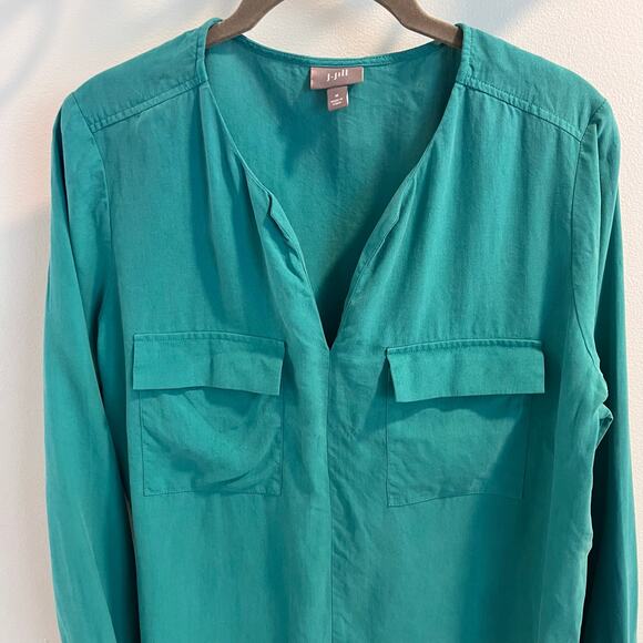 J.Jill Teal 100% Silk Blouse Size M - Picture 2 of 7